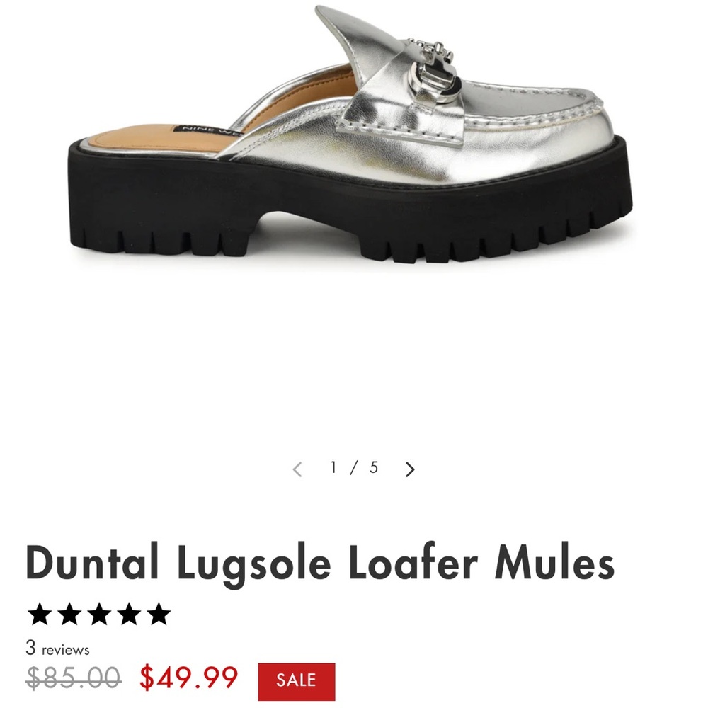 Nine West Silver Lugsole Loafer Mules